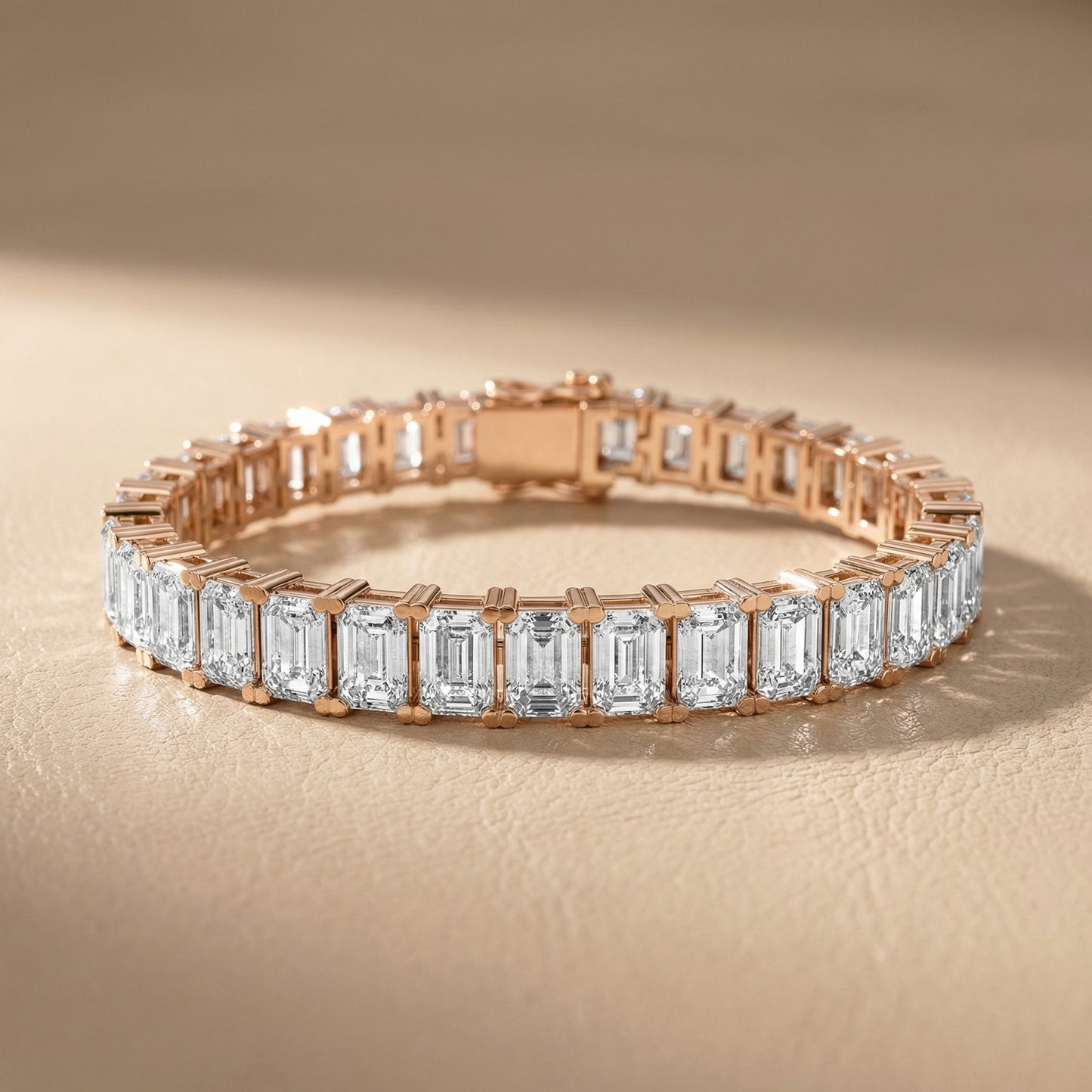 Emerald Cut Lab Grown Diamond Tennis Bracelet in Rose Gold