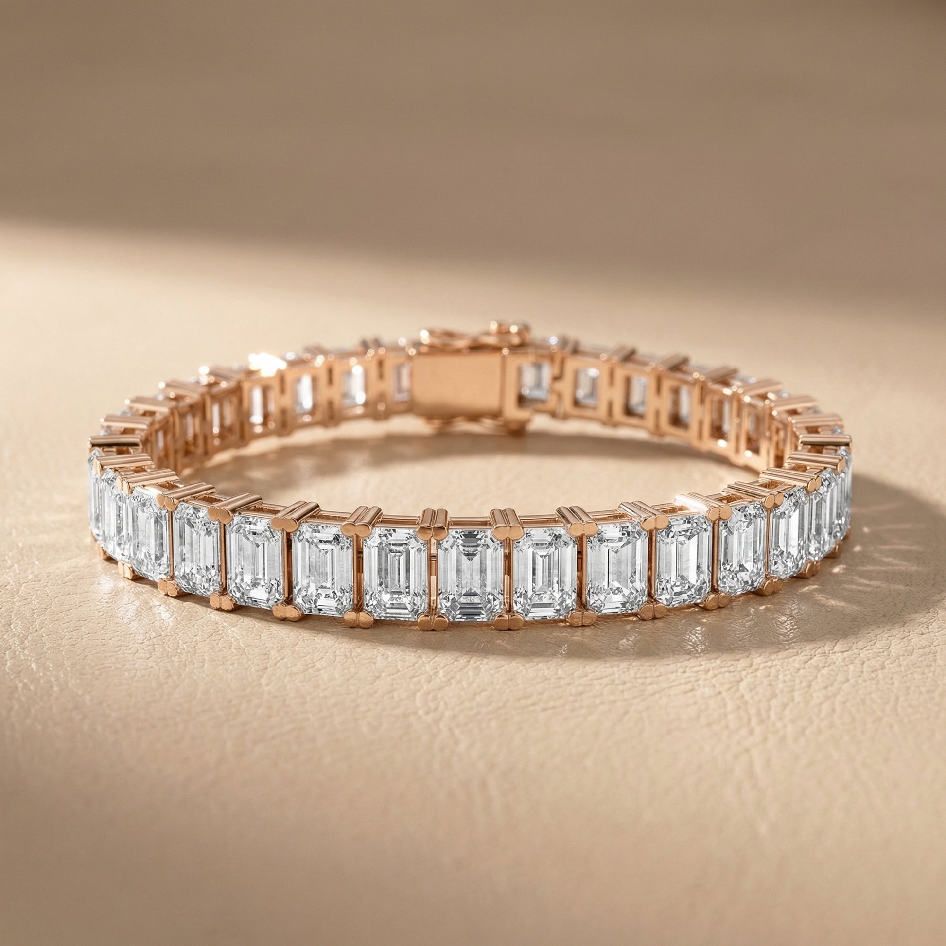 Emerald Cut Lab Grown Diamond Tennis Bracelet in Rose Gold