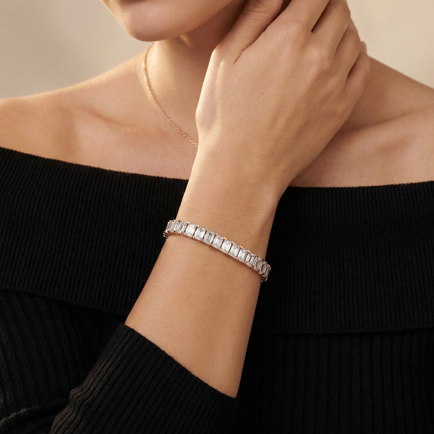 Emerald Cut Lab Grown Diamond Tennis Bracelet in Rose Gold