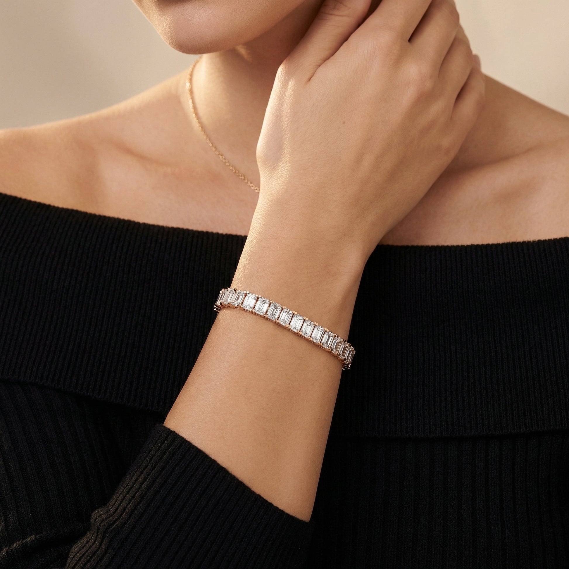 Emerald Cut Lab Grown Diamond Tennis Bracelet in Rose Gold