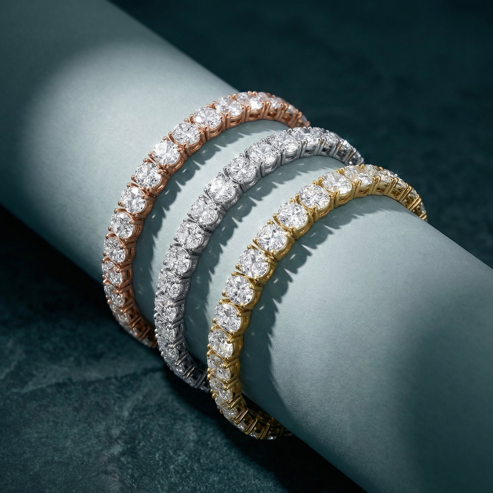 Oval Cut Lab Grown Diamond Tennis Bracelet in Rose Gold