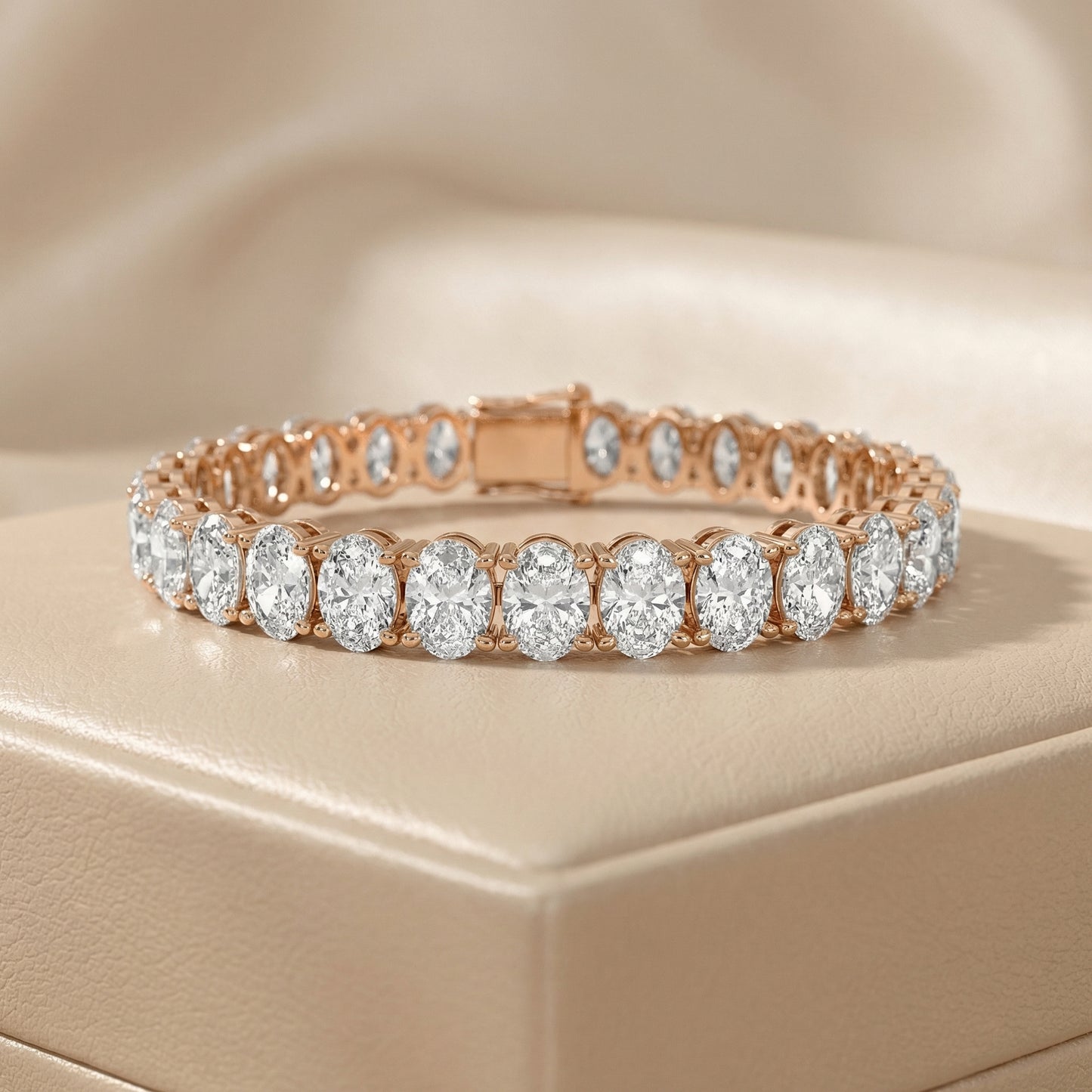 Oval Cut Lab Grown Diamond Tennis Bracelet in Rose Gold