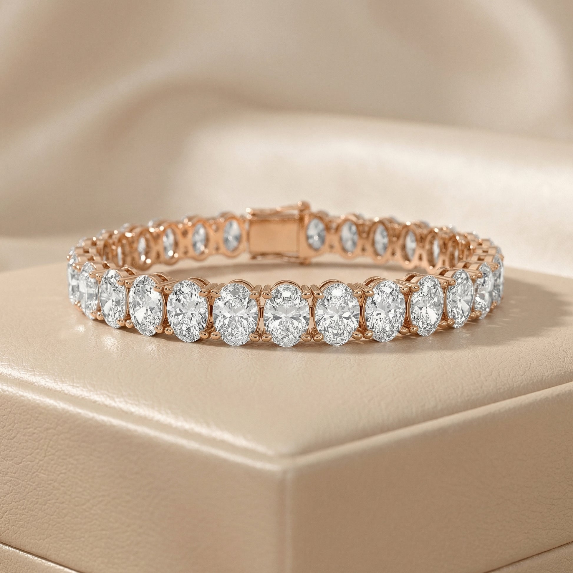 Oval Cut Lab Grown Diamond Tennis Bracelet in Rose Gold