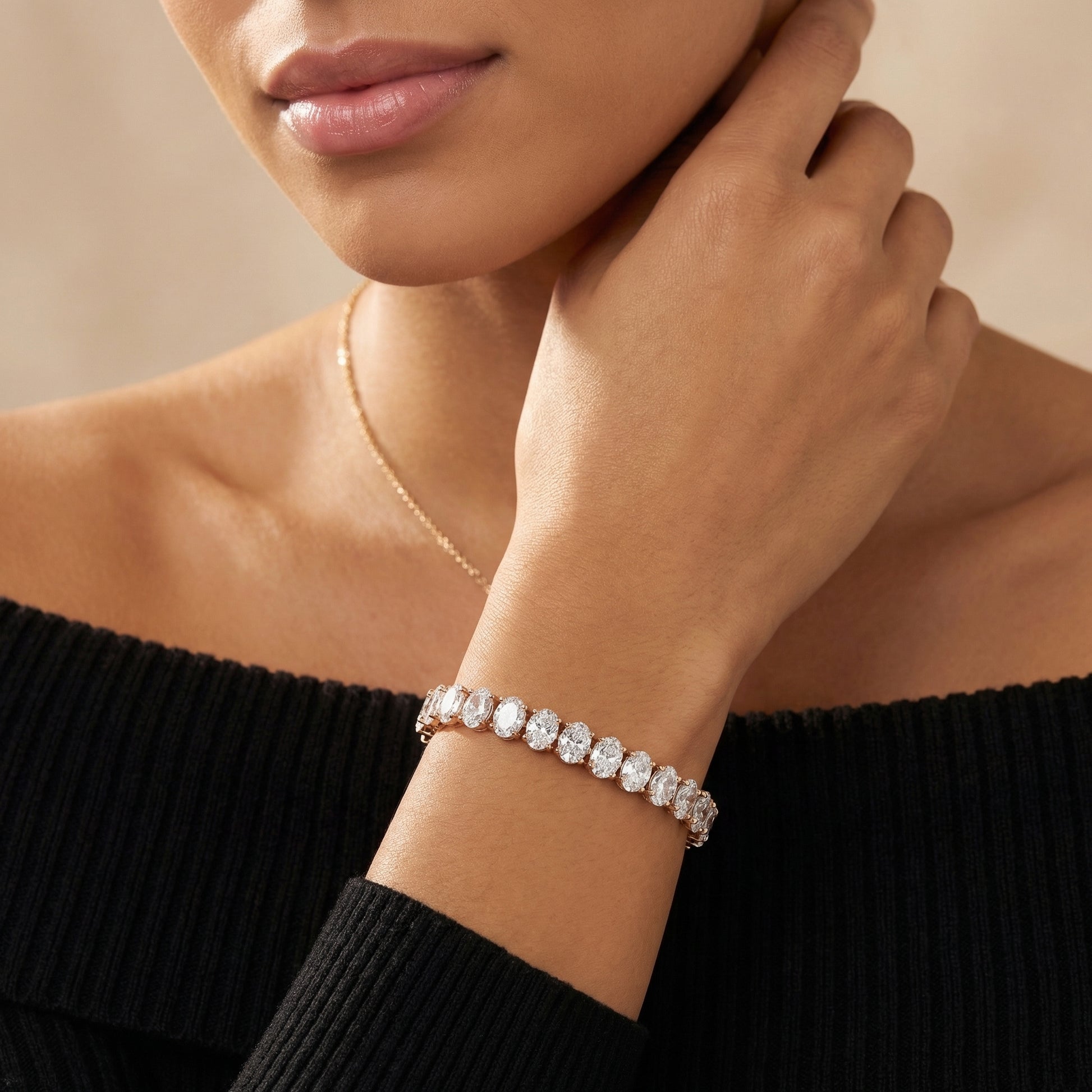 Oval Cut Lab Grown Diamond Tennis Bracelet in Rose Gold