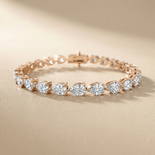 Pear Cut Lab Grown Diamond Tennis Bracelet in Rose Gold