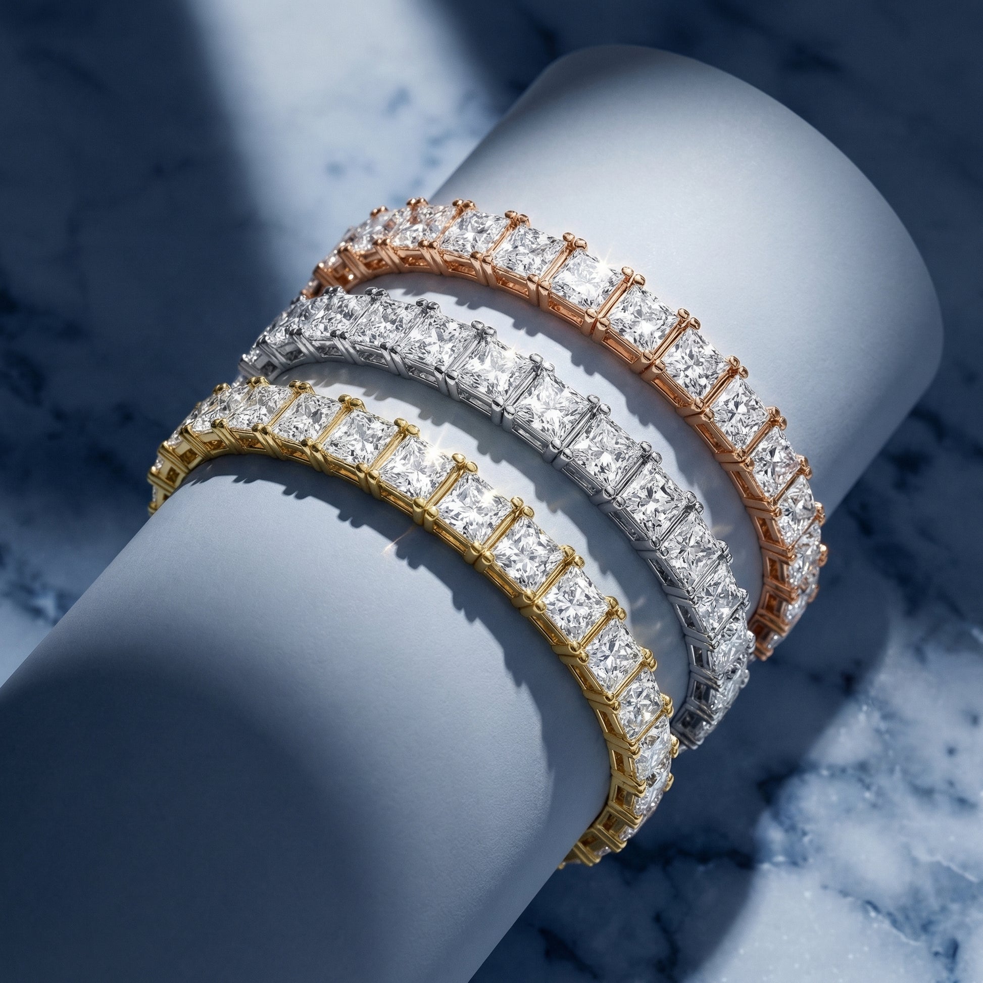 Princess Cut Lab Grown Diamond Tennis Bracelet in Rose Gold