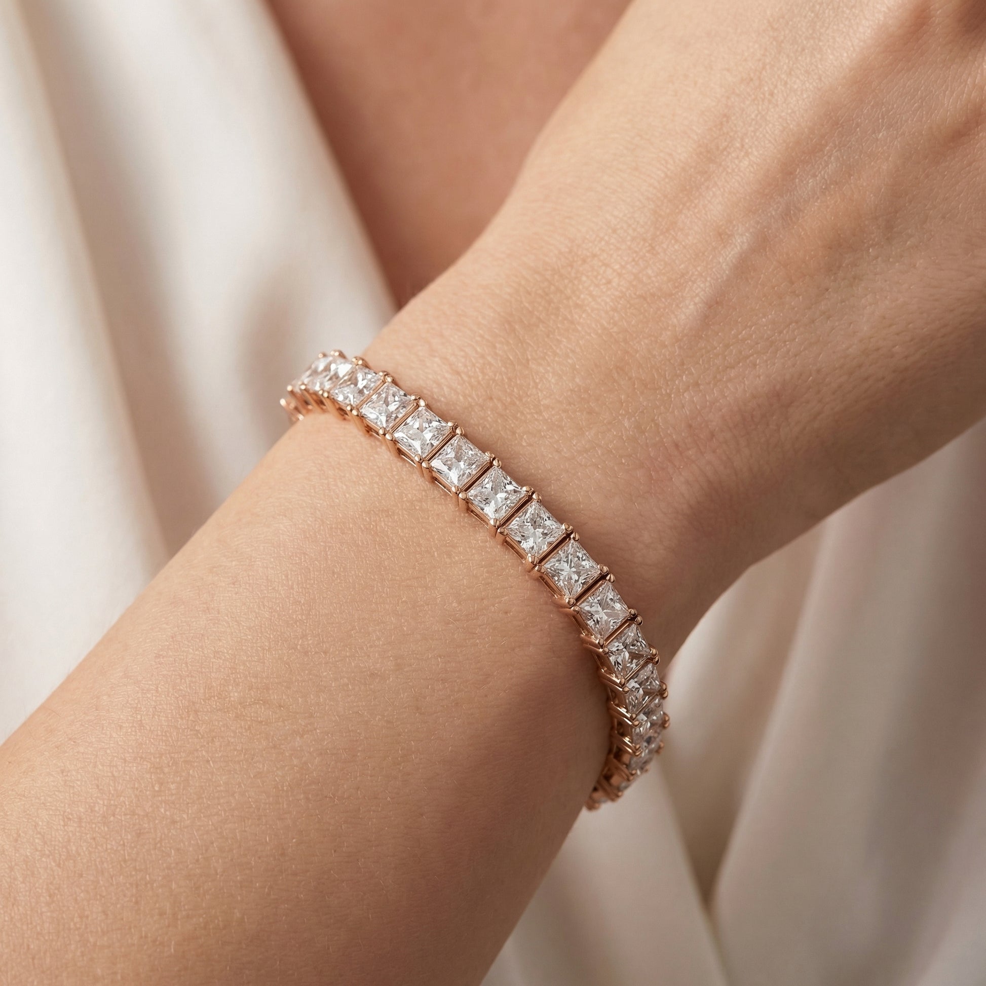Princess Cut Lab Grown Diamond Tennis Bracelet in Rose Gold