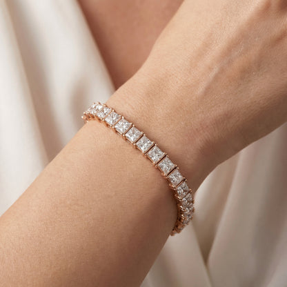 Princess Cut Lab Grown Diamond Tennis Bracelet in Rose Gold