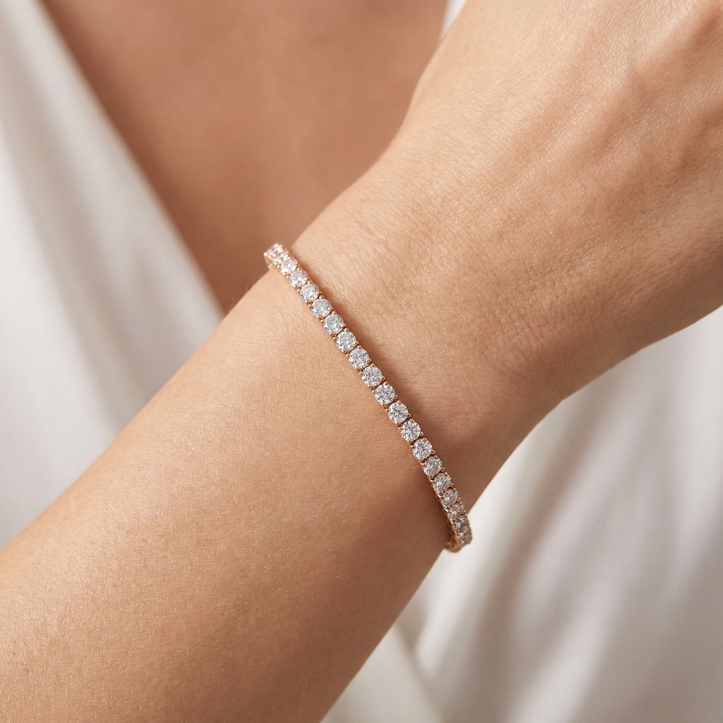 Round Cut Lab Grown Diamond Tennis Bracelet in Rose Gold