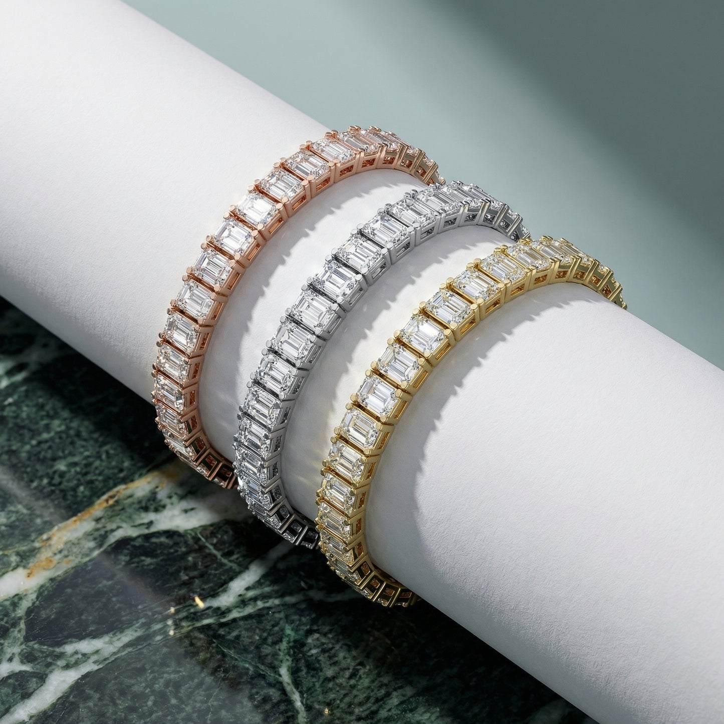 Emerald Cut Lab Grown Diamond Tennis Bracelet in White Gold