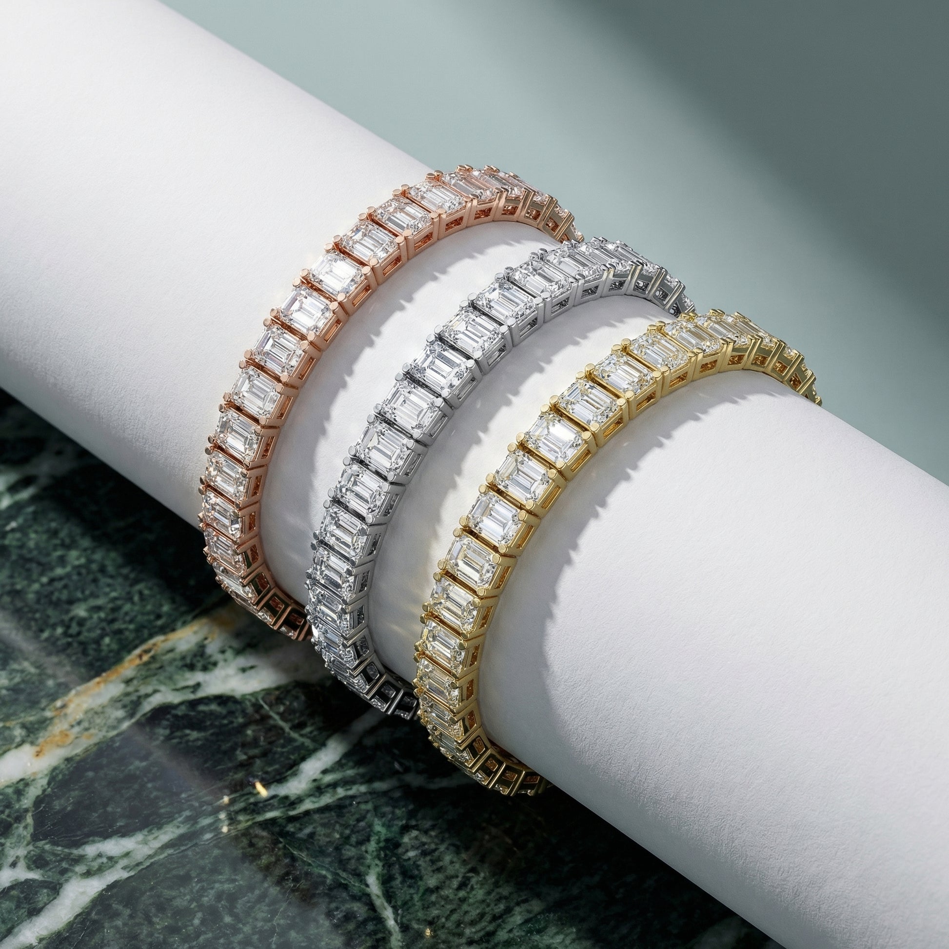 Emerald Cut Lab Grown Diamond Tennis Bracelet in White Gold