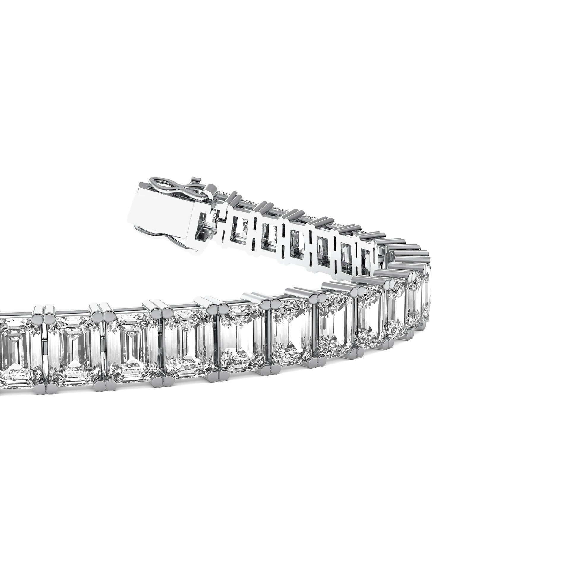 Emerald Cut Lab Grown Diamond Tennis Bracelet in White Gold