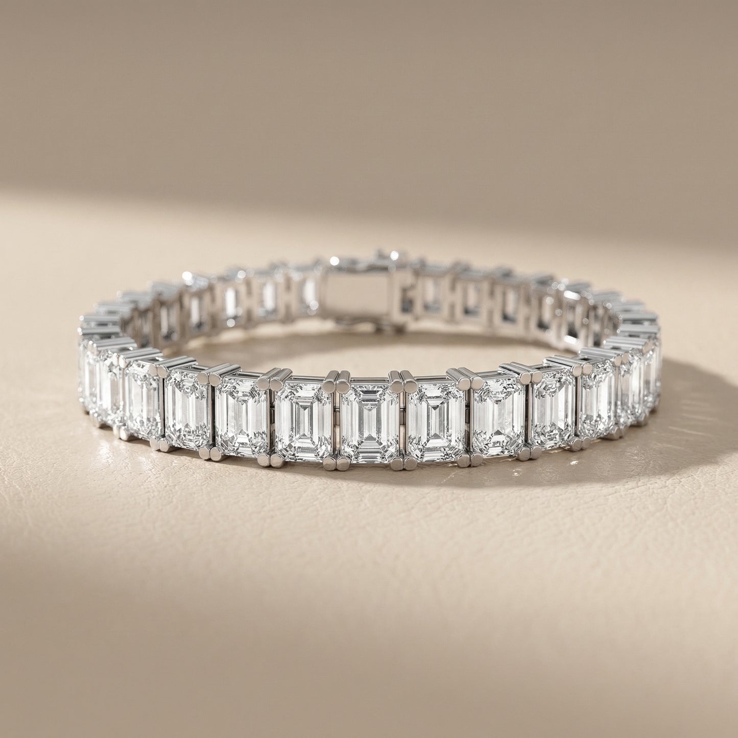 Emerald Cut Lab Grown Diamond Tennis Bracelet in White Gold