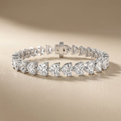 Heart Cut Lab Grown Diamond Tennis Bracelet in Platinum