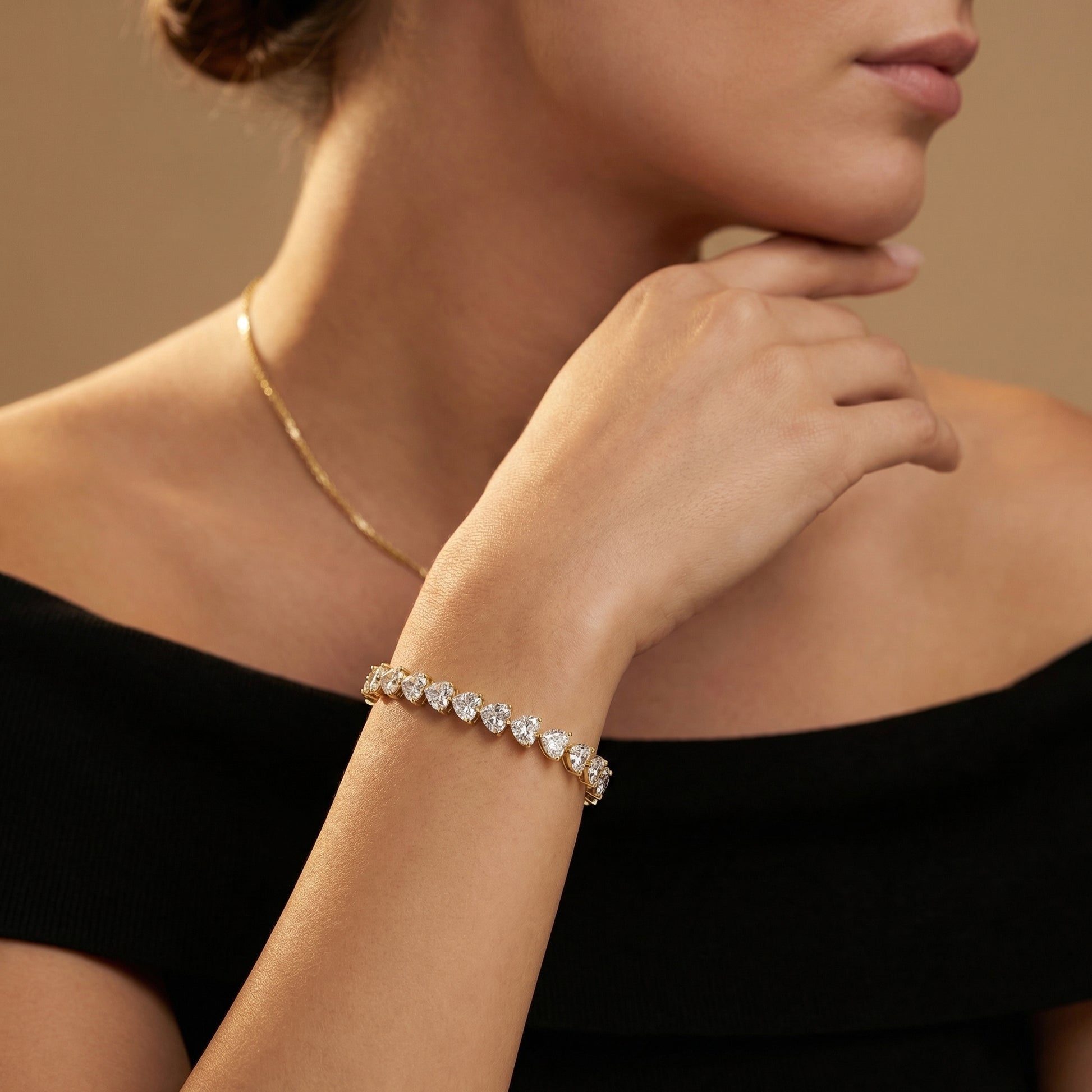 Heart Cut Lab Grown Diamond Tennis Bracelet in White Gold