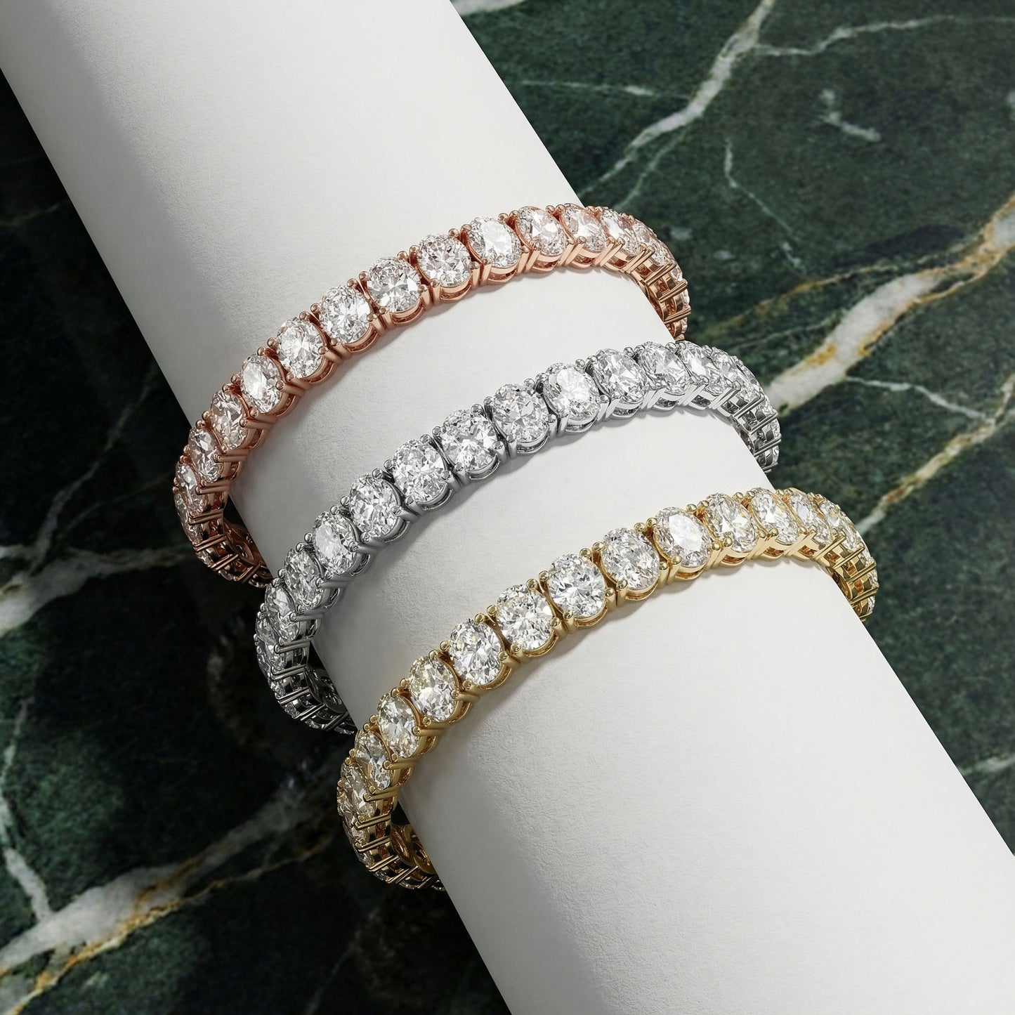 Oval Cut Lab Grown Diamond Tennis Bracelet in White Gold