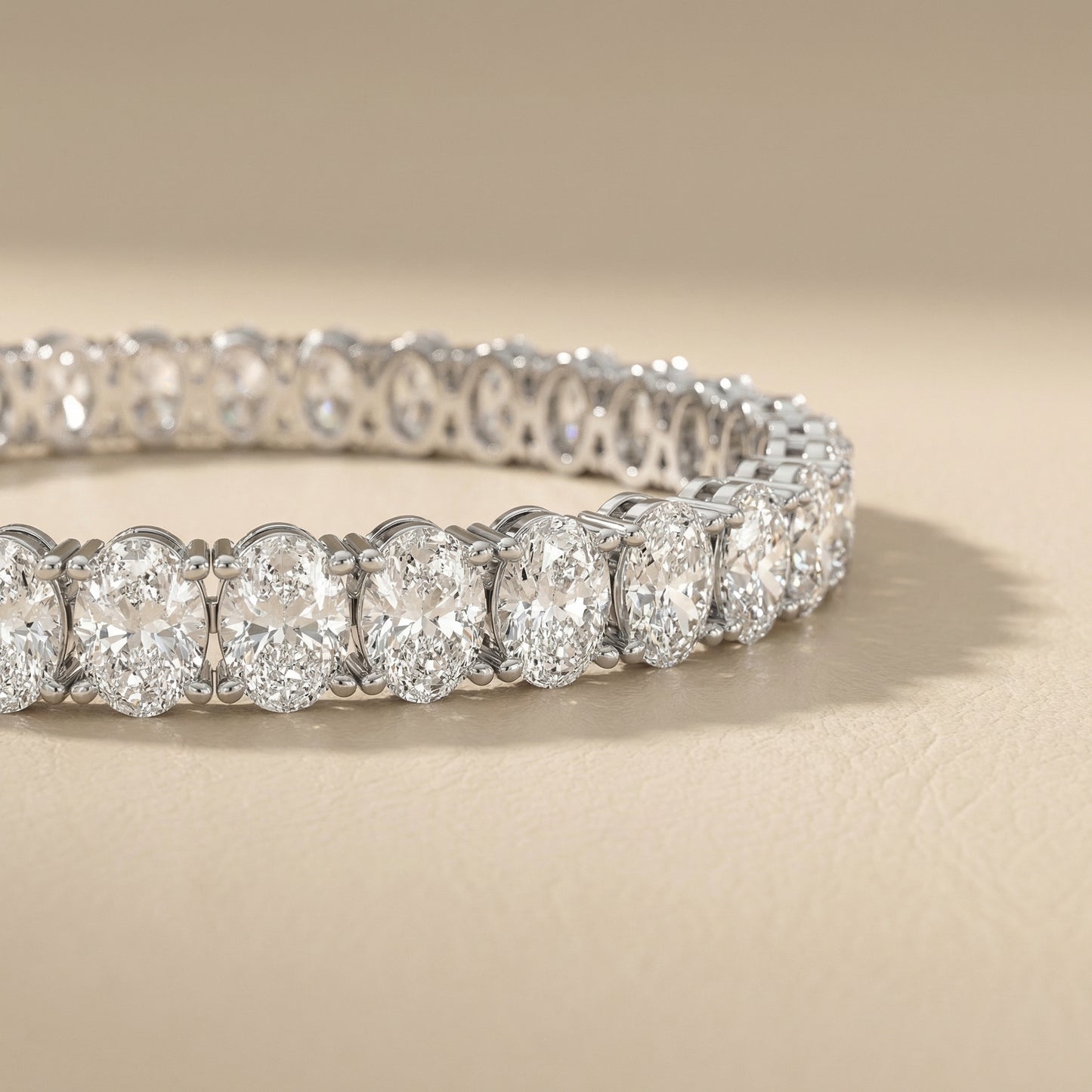 Oval Cut Lab Grown Diamond Tennis Bracelet in White Gold