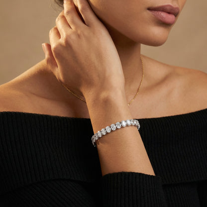 Oval Cut Lab Grown Diamond Tennis Bracelet in White Gold
