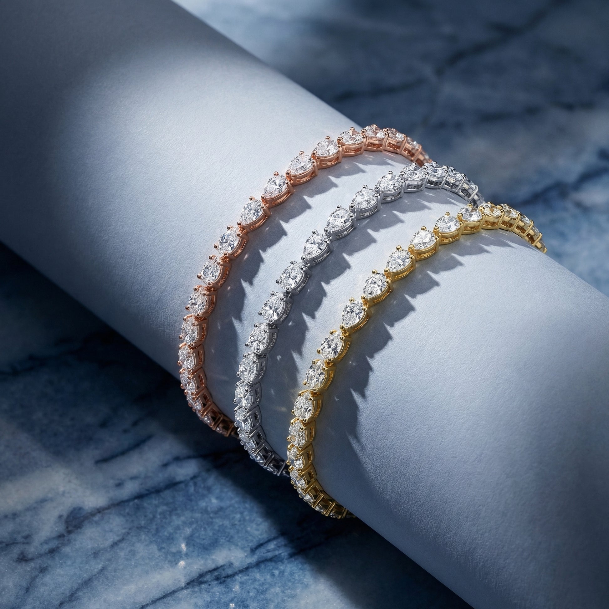 Four Prongs Pear Diamond Tennis Bracelet in White Gold - Pear Cut Lab Diamond White Gold Ring