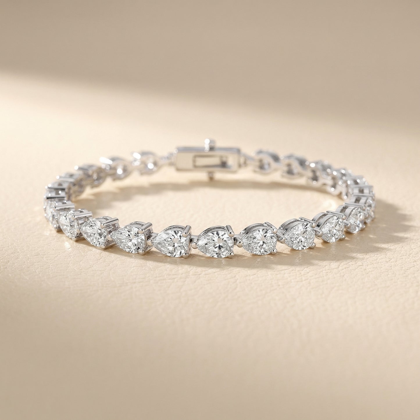 Four Prongs Pear Diamond Tennis Bracelet in White Gold - Pear Cut Lab Diamond White Gold Ring