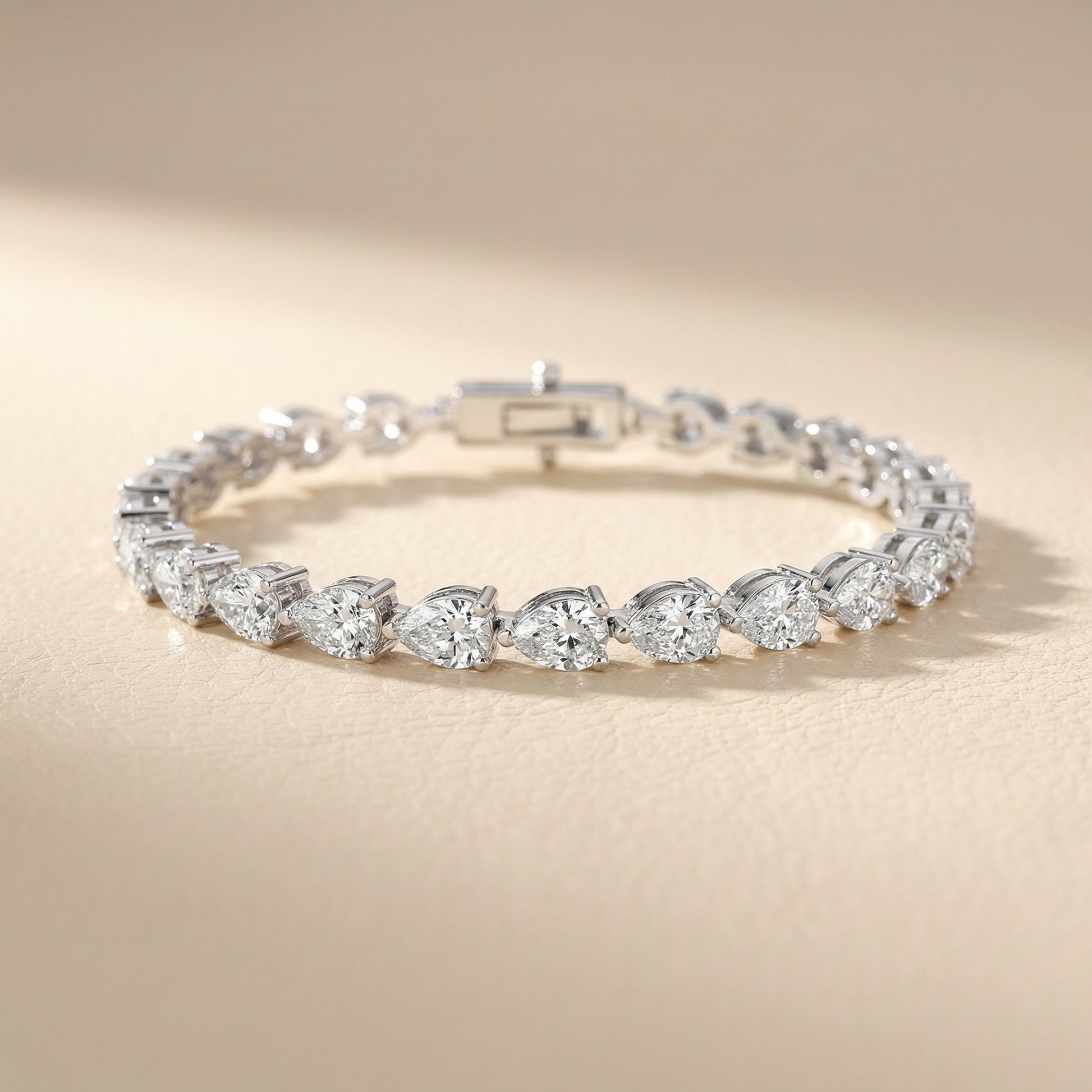 Four Prongs Pear Diamond Tennis Bracelet in White Gold - Pear Cut Lab Diamond White Gold Ring