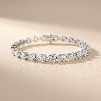 Four Prongs Pear Diamond Tennis Bracelet in Platinum - Pear Cut Lab Diamond Platinum Ring