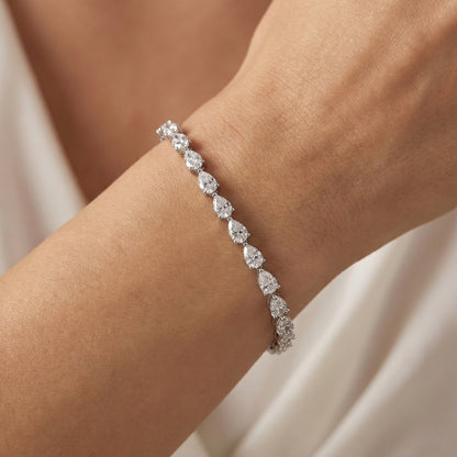 Four Prongs Pear Diamond Tennis Bracelet in Platinum - Pear Cut Lab Diamond Platinum Ring