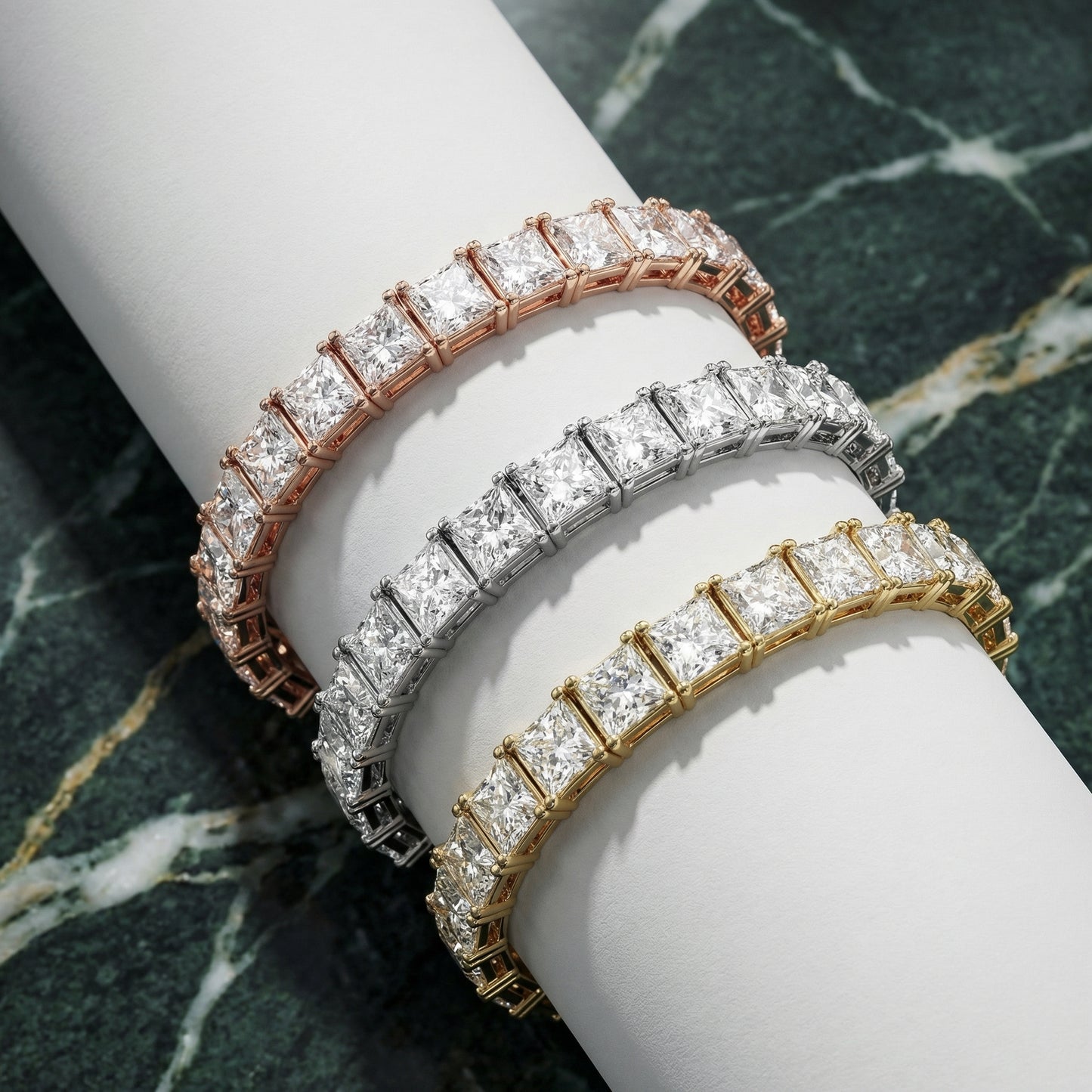 Princess Cut Lab Grown Diamond Tennis Bracelet in Silver