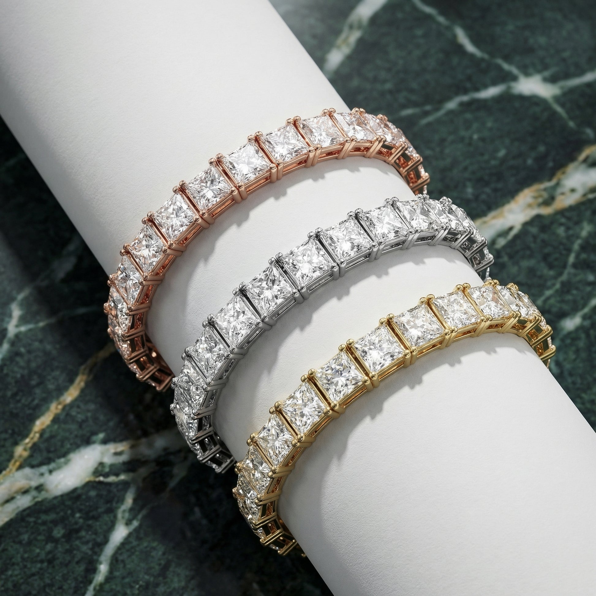 Princess Cut Lab Grown Diamond Tennis Bracelet in Silver