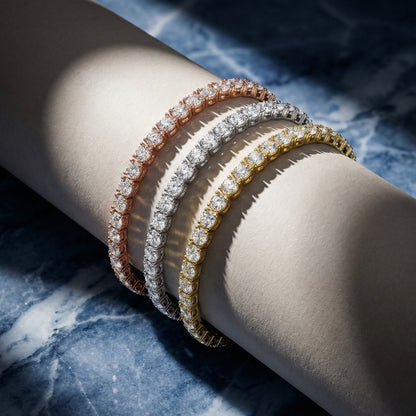 Round Cut Lab Grown Diamond Tennis Bracelet in Silver