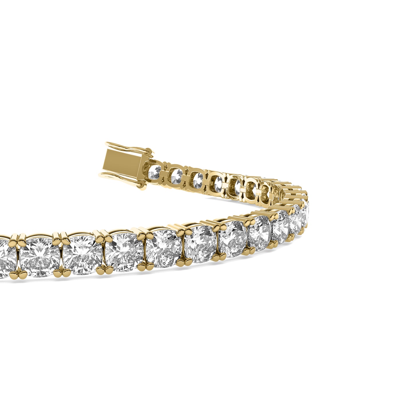Cushion Cut Lab Grown Diamond Tennis Bracelet in Yellow Gold