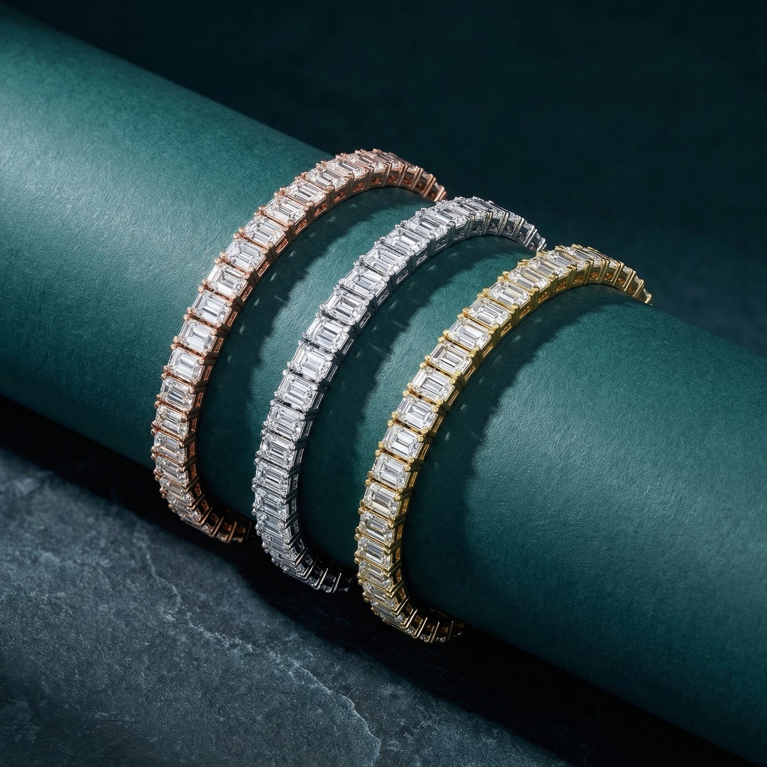 Emerald Cut Lab Grown Diamond Tennis Bracelet in Yellow Gold