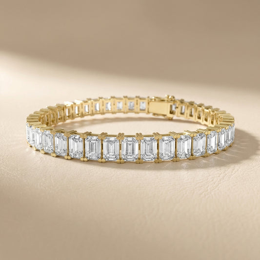 Emerald Cut Lab Grown Diamond Tennis Bracelet in Yellow Gold