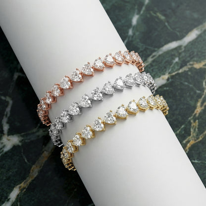 Heart Cut Lab Grown Diamond Tennis Bracelet in Yellow Gold