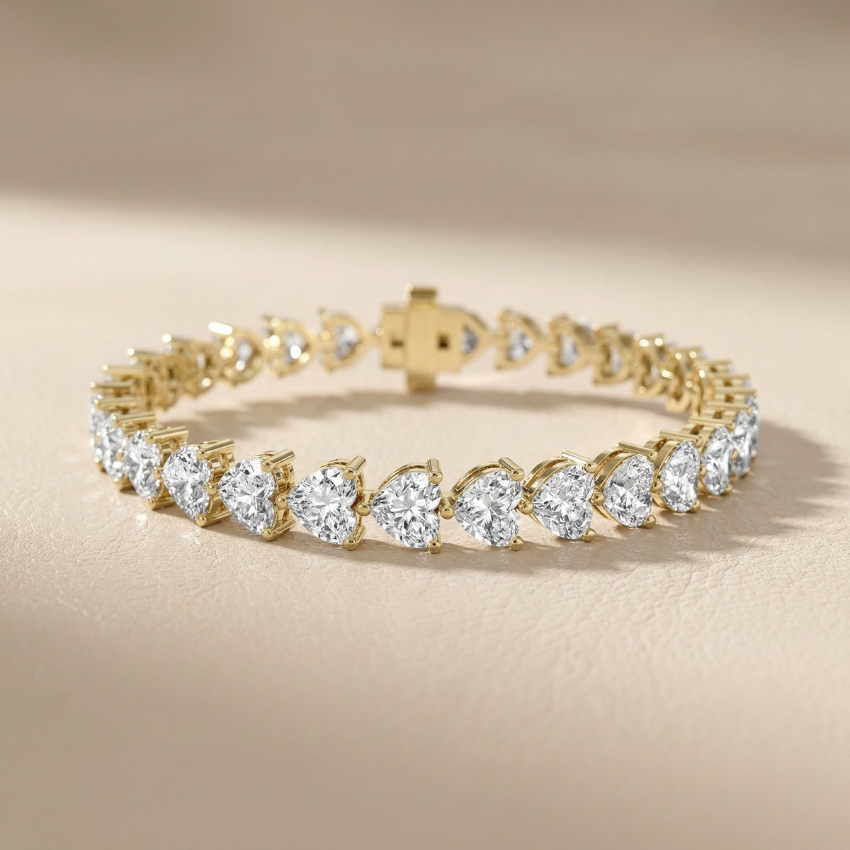Heart Cut Lab Grown Diamond Tennis Bracelet in Yellow Gold