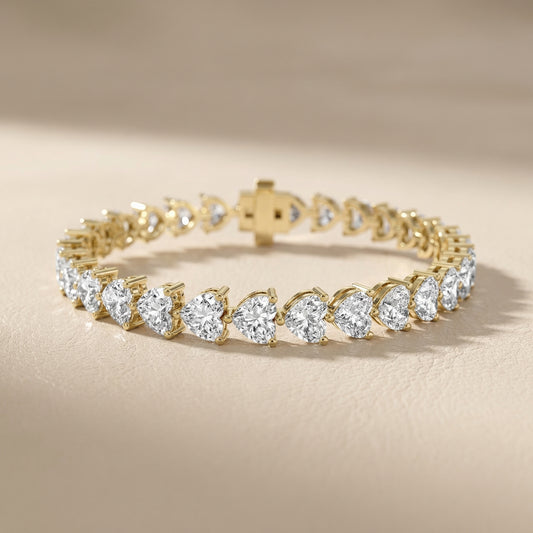 Heart Cut Lab Grown Diamond Tennis Bracelet in Yellow Gold