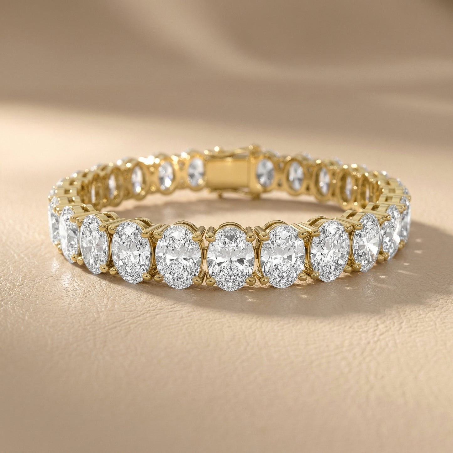 Oval Cut Lab Grown Diamond Tennis Bracelet in Yellow Gold