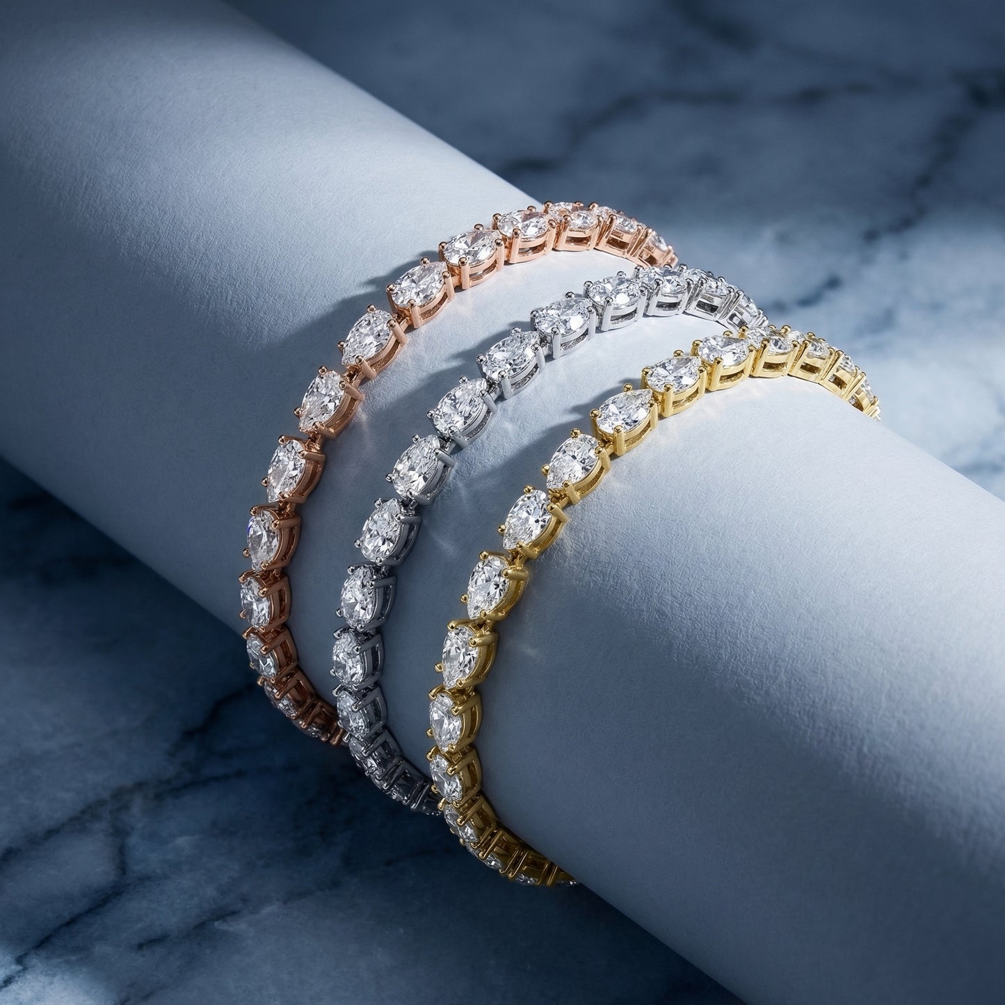 Four Prongs Pear Diamond Tennis Bracelet in Yellow Gold - Pear Cut Lab Diamond Yellow Gold Ring