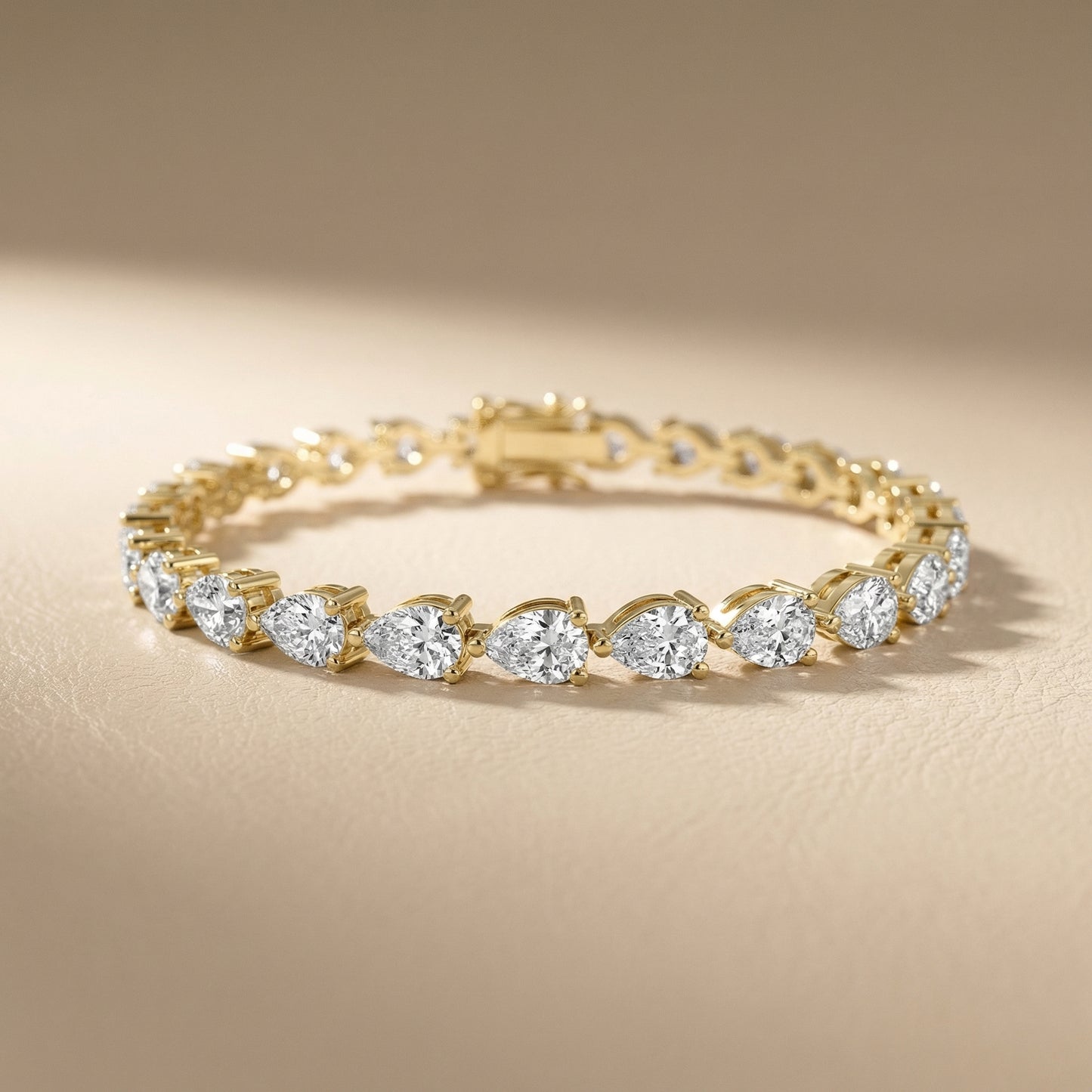 Four Prongs Pear Diamond Tennis Bracelet in Yellow Gold - Pear Cut Lab Diamond Yellow Gold Ring