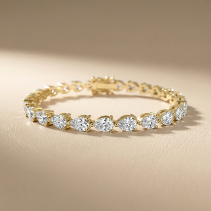 Four Prongs Pear Diamond Tennis Bracelet in Yellow Gold - Pear Cut Lab Diamond Yellow Gold Ring