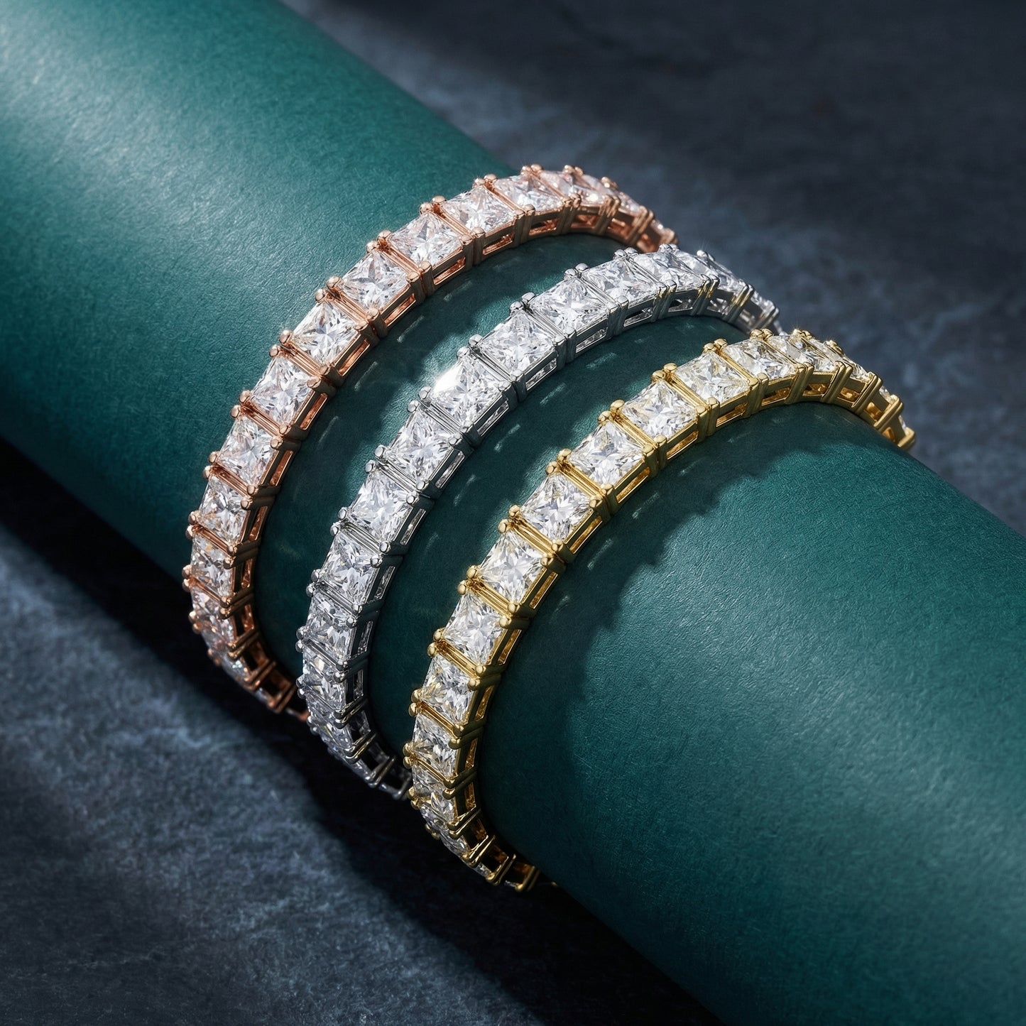 Princess Cut Lab Grown Diamond Tennis Bracelet in Yellow Gold