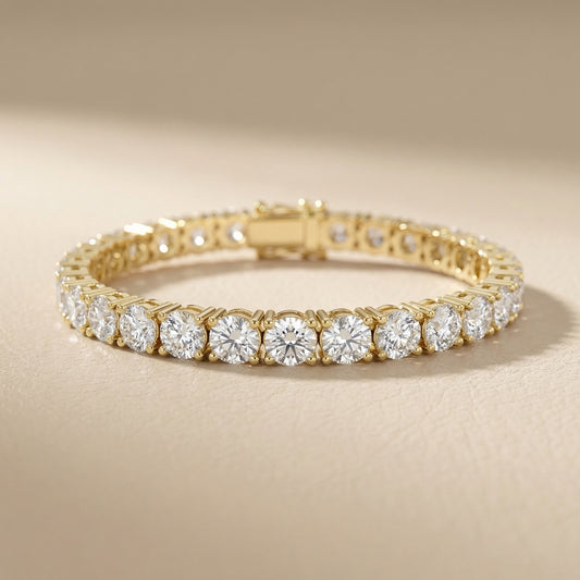 Round Cut Lab Grown Diamond Tennis Bracelet in Yellow Gold