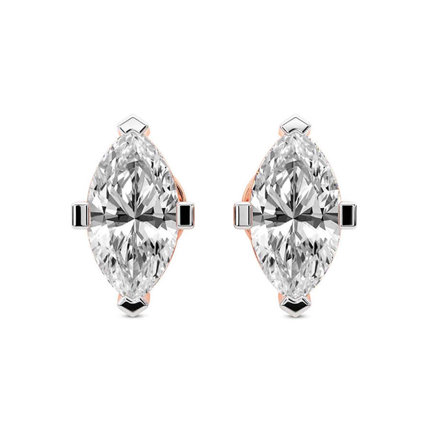 Marquise Cut Lab Grown Diamond Stud Earrings in Rose Gold