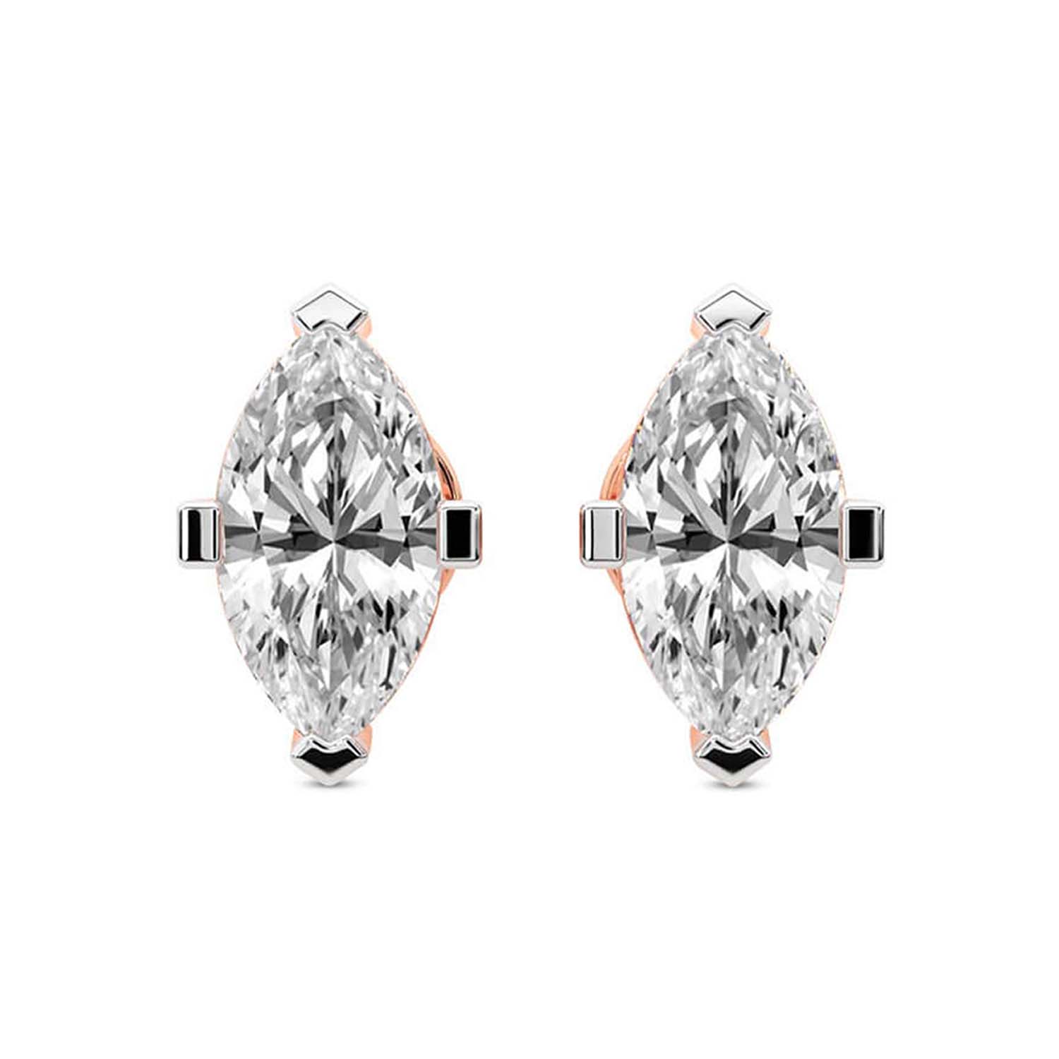 Marquise Cut Lab Grown Diamond Stud Earrings in Rose Gold