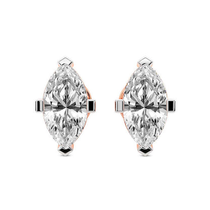 Marquise Cut Lab Grown Diamond Stud Earrings in Rose Gold