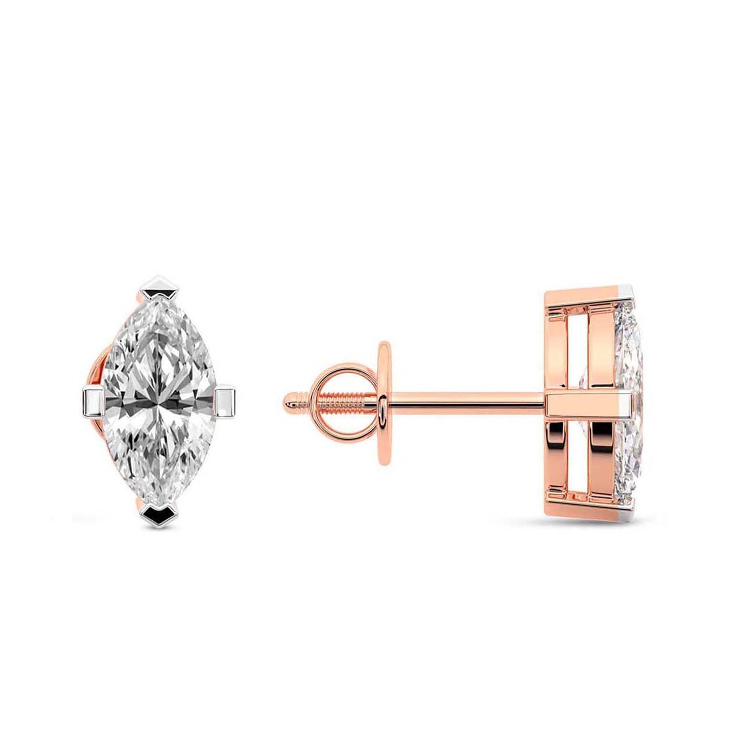 Marquise Cut Lab Grown Diamond Stud Earrings in Rose Gold