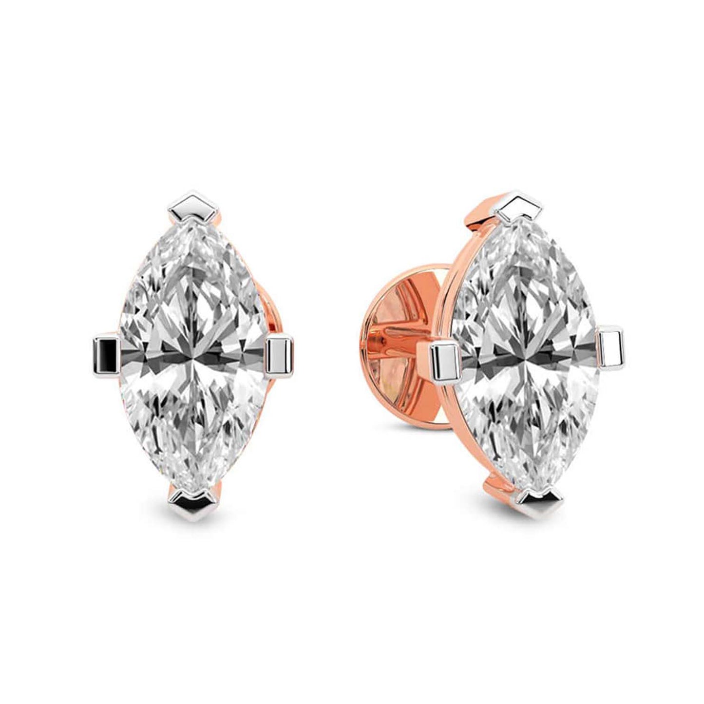 Marquise Cut Lab Grown Diamond Stud Earrings in Rose Gold