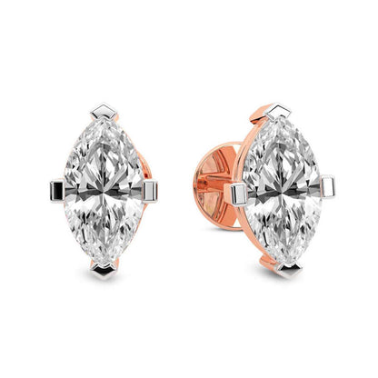 Marquise Cut Lab Grown Diamond Stud Earrings in Rose Gold
