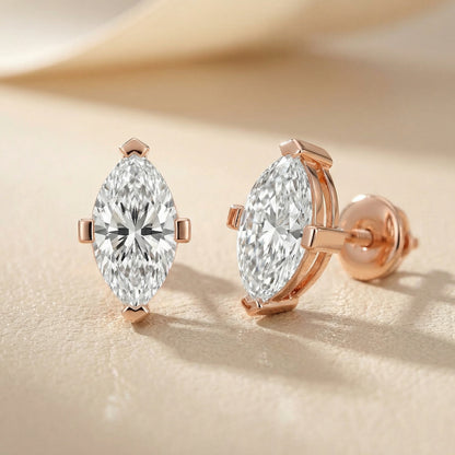 Marquise Cut Lab Grown Diamond Stud Earrings in Rose Gold