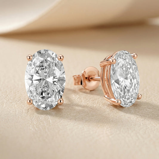Oval Cut Lab Grown Diamond Stud Earrings in Rose Gold